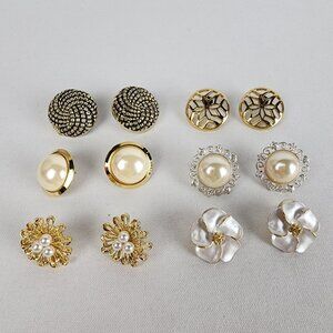 Vintage 80s Gold & Cream Flower Pierced Earrings